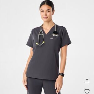 Figs Charcoal Short Sleeve Scrub Top